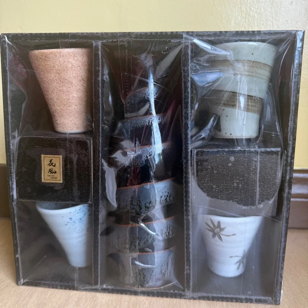 Kafuh Japan Sake Cup Set 8pc Multicolor NEW Ceramic Stoneware Assorted Glaze - Picture 4 of 8